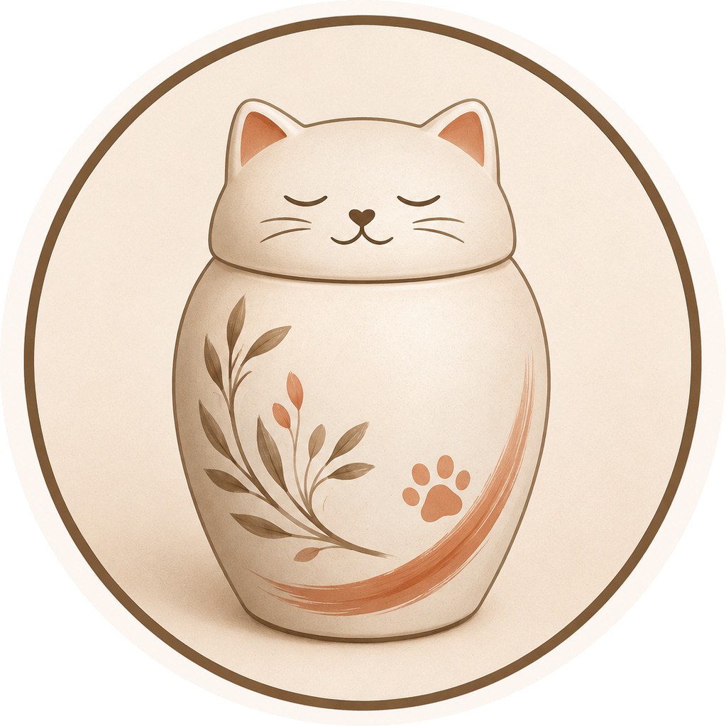 Ceramic material badge for handcrafted cat memorial urns