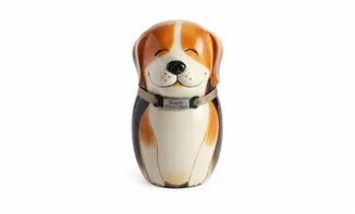Card showing personalized text options for a dog urn